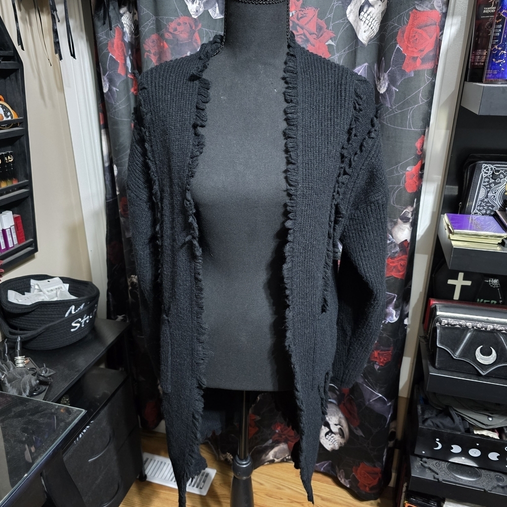 Black Fringed Women's Cardigan